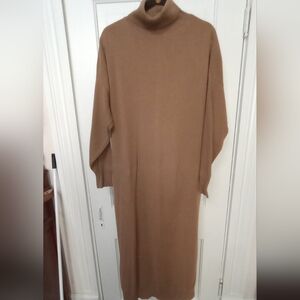 Joan Vass (2) Turtleneck Maxi Dress/100% Cotton Chocolate Brown Dress